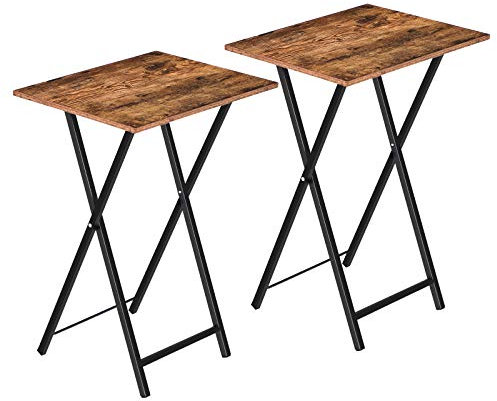 HOOBRO Side Table 2 Set, Folding Tables, TV Tray Table for Eating, Small Sofa End Laptop Drinks Coffee Tables for Small Space, Living Room, Industrial, Metal Frame, Rustic Brown EBF25BZ01