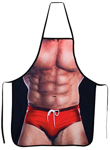 GOTH Perhk Funny Novelty Sexy Apron, Muscle Man Cooking Apron Kitchen Cooking BBQ Party MuscleNerd Adult Apron Gifts for Men Women (Red)