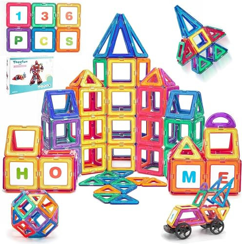 Theefun Magnetische Bausteine 136 Teile, STEM & Montessori Lernspielzeug Hochwertige und Stabile Magnetbausteine Jungen & Mädchen von 3–8 Jahren zu Halloween & Weihnachten