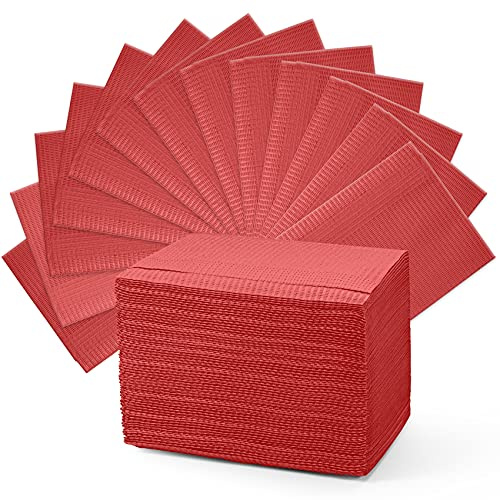 Annhua Dental Bibs Disposable Patient Bibs Waterproof Tattoo Piercing, Dentist Bib 3 Ply Dental Paper Napkins Embossed Tray Covers - 13 x 18|Red|Pack of 60