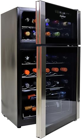 Koolatron 29 Bottle Wine Fridge – Wine Cooler with Glass Door, 3 Cu ft (86 L) Beverage Can Refrigerator, Digital Temperature Control/Dual temperature zone, Ideal for White, Red & Sparkling Wine