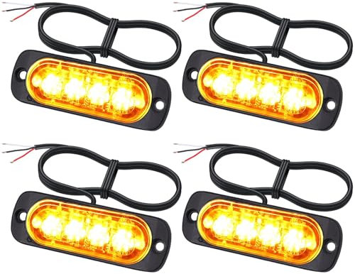 EYPINS 4X Feux de Pénétration à 4 LEDs 12/24V Gyrophare LED Orange Feux Flash Voyant d’Alarme Urgence Strobe Clignotants Auto IP65 ECE pour Van Camion Tractopelle Chariot à Fourche Tracteur