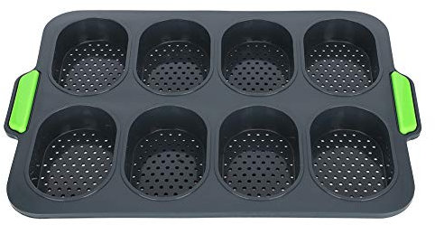 Alvinlite Mini Baguette Baking Tray, Silicone Bread Loaf Baking Tray Mold Non Stick Perforated Pan Bread Crisping Tray Loaf Baking Mould French Bread Stick Bread Roll Pan (Black) silicone