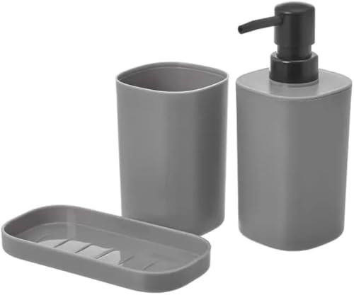 UNIMASA - Set da bagno - Set 3 accessori per lavabo - Kit da 3 pezzi - 1 dispenser di sapone 1 tazza, 1 vassoio (Gris)