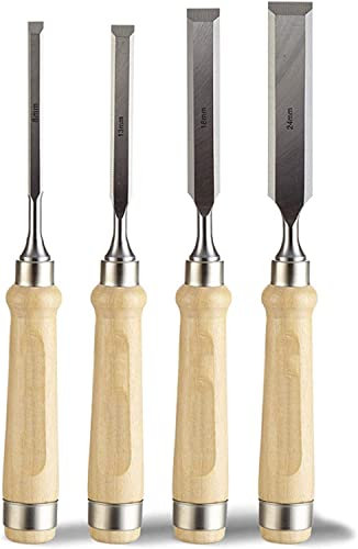 Juego de cinceles de madera de 4 piezas, herramientas de mano de alta resistencia para tallar, herramienta de cincel de mano de gubias de carpintería profesional con mangos de madera (8 mm, 13 mm, 1