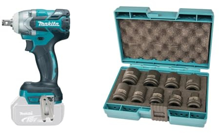 Makita DTW300Z Li-ion LXT Brushless Cordless Impact Wrench, Batteries and Charger Not Included, 18 V & D-41517 Socket Wrench Set 9Pcs