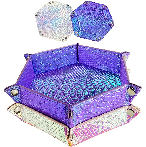 SIQUK 2 Stück Würfelbretter Doppelseitig Würfelbrett Leder Würfeltablett Hexagon Würfelteller für RPG DND Dragons Würfel Gaming (Violett, Hellviolett)