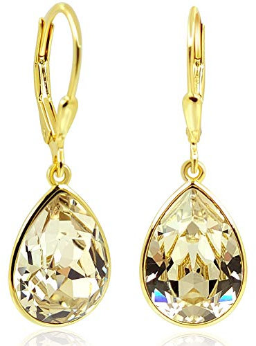 Ohrringe 925 Silber Gold Silk Tropfen Marken Kristalle Klappverschluss Ohrhänger NOBEL SCHMUCK