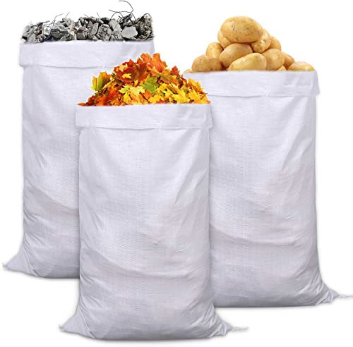 Sacos Escombros,Sacos para Escombros,15 Piezas Saco Tierra Jardin Blanco,Bolsas Multiusos de Polipropileno 102 x 60 cm para Transportar Cereales,Verduras,Arena,Escombros
