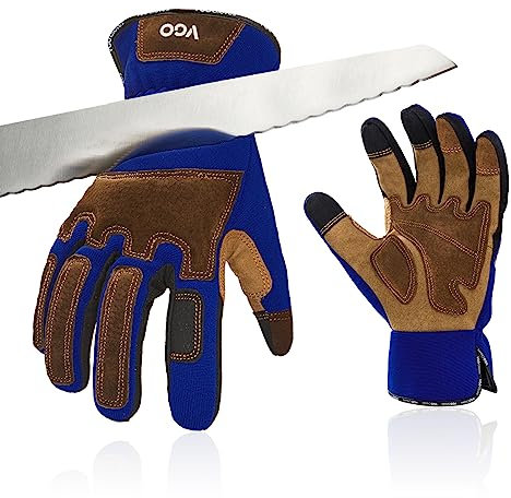 Vgo... Guantes Anticortes de Trabajo de Jardinería Hombre, Guantes Resistentes al Corte para Gardena Jardin Finos Trabajo, 1 par