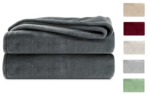Komfortec Plaid Couverture Polaire Flanelle, Certifié Oeko-Tex Jeté de Canapé (Anthracite, 220 x 240 cm)