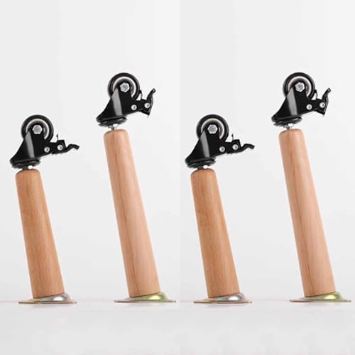 limiao123 4 Piezas Patas Muebles Madera Maciza, Pata de Mesa Inclinada Madera Pata de Mesa de Café Pierna Soporte Tocador para Armario Mueble de TV, con Ruedas (20cm(7.8in))
