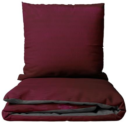 Leonado Vicenti Bettwäsche Seersucker Mikrofaser Set Einfarbige Uni Garnitur Bezug Kissen Decke, 2teilig, 135x200 cm, Bordeaux