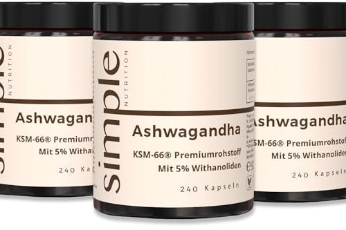 3x simple NUTRITION Ashwagandha KSM 66 Hochdosierter Wurzelextrakt 300 mg pro Kapsel, in Deutschland hergestellt und vegan, Jahresvorrat für 12 Monate