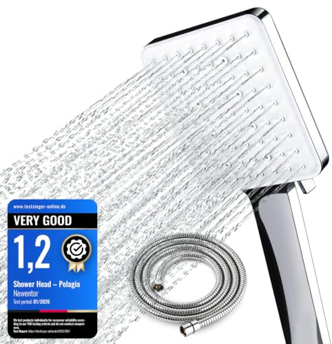 High Pressure Shower Head and Hose Set, Shower Head with 6 Mode | Rainfall Large Shower heads, Universal Shower Head for Bathroom, Handheld Shower Head with Hose 1.75M, Silver