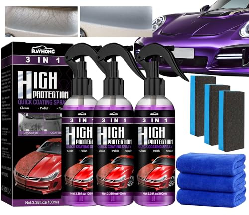 3 Piezas Reparación Arañazos Coche Spray, 3 in 1 Pulimento Coche, Spray de Quita Arañazos Coche, Pulidor Ceramico Coche de Pintura con Cepillo Esponja y Toalla