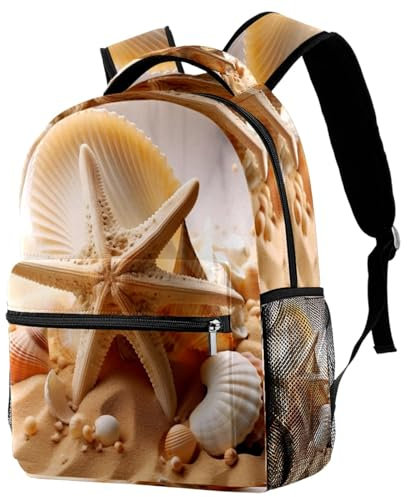 FVQL Lässiger Rucksack für Mädchen, Jungen, Kinder, Schultasche mit mehreren Taschen, Sandmuschel, Seestern, multi, 29.4x20x40cm/11.5x8x16in