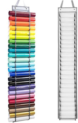 Wnddle Soporte Organizador de Rollo de Vinilo, Soporte Vinilos, Portarrollos de Vinilo Estante de Almacenamiento de Vinilo, Organizador Almacenamiento Rollos Vinilo, 24 Ranuras