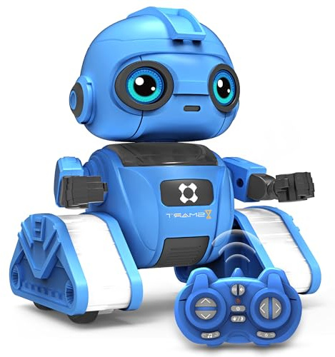 Dzxlin Robot giocattolo per bambini – Ricaricabile occhi LED e musica robot RC con sensore di gesto per dai 3 4 5 6 7 8 9 10 anni regalo ragazzo (blu)