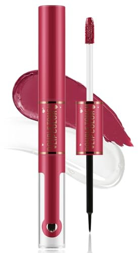 Apooliy 2 in 1 Lipgloss, hochpigmentierter, matter Lippenstift, aufpolsterndes Lippenöl, wasserfestes Lippen-Makeup, lang anhaltend, nicht verblassend und nicht klebend, klarer Lipgloss