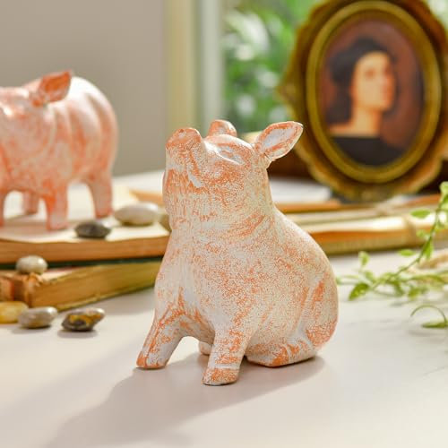 Sungmor Gusseisen-Schwein-Statue, skurriles sitzendes Schwein, Garten, dekorative Statue, rustikal, rosa, Heimbüro, Schreibtisch, Briefbeschwerer, Türstopper, niedliche Sammlerfigur, Bücherregal,