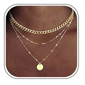 Dochais 3Stück Layered Halskette Damen Gold Silber Anhänger Kette Stapelbare Halsketten Set Verstellbarer Schmuck Wasserfest Kette Zarte Schmuck Set Für Damen