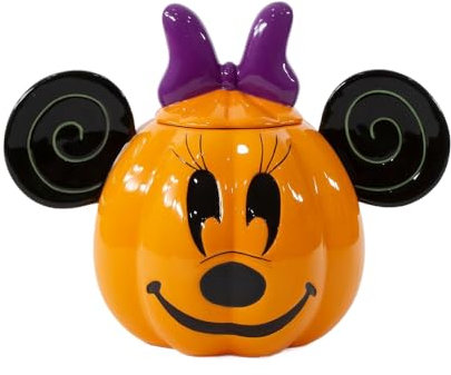 Disney Halloween Pumpkin Candy & Cookie Jar | Cute Ceramic Housewarming Gifts For Men and Women And Kids | Official Licensee | 1 Set (Minnie Mouse)