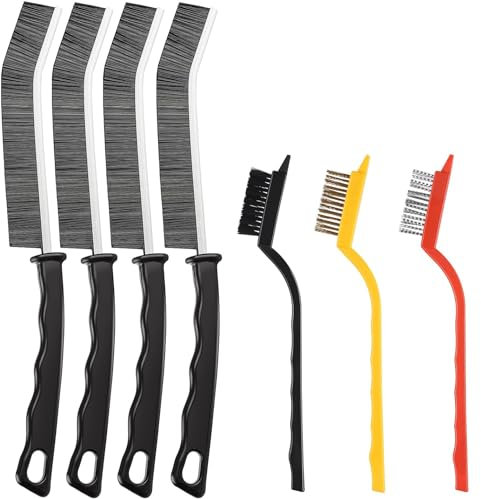 7 Stück Fugenbürste Hartborsten Fugenbürste Spaltreinigungsbürste Mini Drahtbürsten Eckenreinigungsbürste Lang Griff Reinigungsbürste für die Reinigung von Rost, Fliesenböden, Badezimmer,Küche