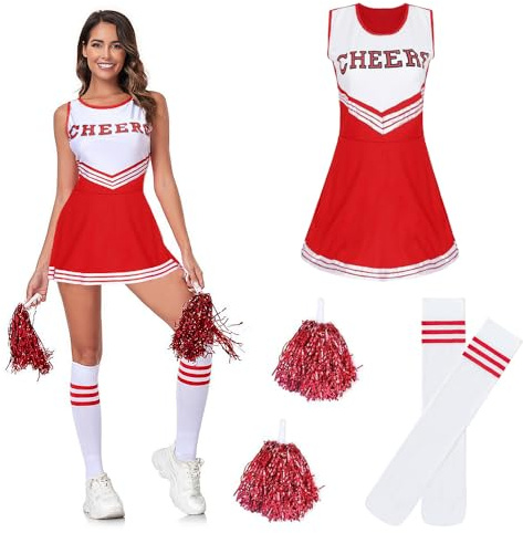 Taechalingo Cheerleader Kostüm Damen,Cheer Outfit,Cheerleading Outfit,High School Musical Cheerleader Kostüm,Cheerleader Kleid