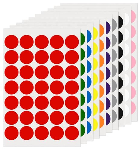 FINDAT Flerfärgade runda etiketter 25 mm färgkodning cirkel prickar klistermärken vinyl vattentäta självhäftande avtagbara klibbiga namnetiketter för hem kontor affärer 350-pack
