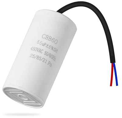 ANGEEK CBB60 450V 55uf 50/60HZ Kondensatorer för motorstart och vibrationsuppdämpning, mikrofarad (med trådar) för gräsklippare