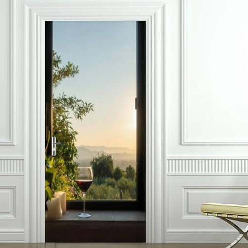Türtapete Selbstklebend 90x200 cm Türfolie Selbstklebend Wein Türaufkleber Türposter Wald Türsticker Fototapete 3D Effekt für Schlafzimmer Wohnzimmer Küche 59a