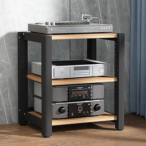 ZIHESY Phono Mediaregal HiFi Regal Audioturm mit Verstellbaren Regalen, Medienaufbewahrungsschrank Offenes CD-Player-Regal, für Verstärker Plattenspieler Stereo-Receiver(Yellow,64cm/25.2in)