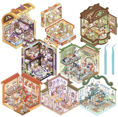 8 Sets 3d Sticker Scene, DIY 3D Haus Sticker Mit Pinzette Kreative Aufkleber, Fun Stickers für Erwachsene und Kinder