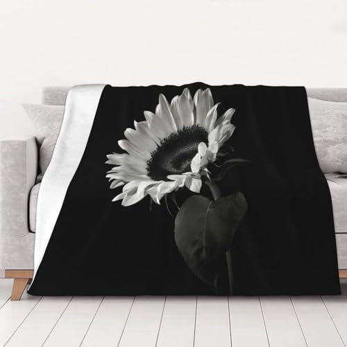 QGWDYYJQ Sunflower Black Grey printed Warm throw blanket Portable travel blanket