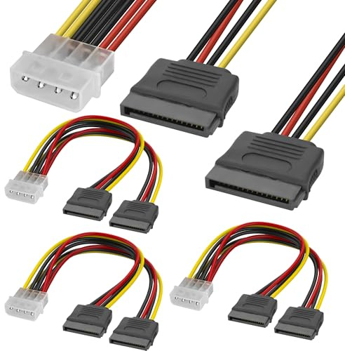MEIRIYFA 4 Pin IDE zu Dual SATA Power Y Splitter Kabel, 4 Pin Stecker IDE zu Dual SATA 15 Pin Buchse 18AWG Hard Drive Erweiterungskabel für 12V / 5V IDE HDD DVD (20CM, 4PCS)