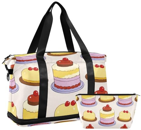 Sac de sport avec sac de toilette pliable pour entraînement, Gâteau alimentaire mignon de dessin animé, 1 size