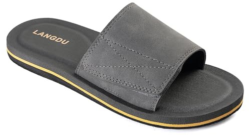 LANGDU Herrtofflor sandaler justerbar lätt toffel flip flops, Grå, 41.5 EU