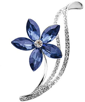 Spilla a forma di fiore blu in acciaio argentato e cristallo blu.