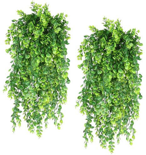 4Pcs Artificial Hanging Plants Fake Hanging Plants Faux Eucalyptus Leaves Fake Plant Indoor Outdoor Home Decor Faux Greenery for House Room Garden Wall Patio Office Shelf Decoration (Green Plant)
