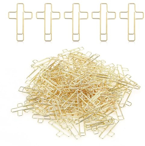 Büroklammern mit goldenem Kreuz, für Bibel, zum Fixieren von Büchern und tragbaren Gebrauch, Büroklammern, Lernzubehör für Büro, Schule, Zuhause, dekorative Clips, 120 Stück (Gold)
