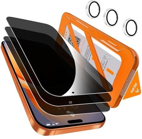 QHOHQ 3 Stück Sichtschutz für iPhone 17 Pro Max für Panzerglas mit 1 Satz Kameraschutz, 25°Anti-Spy Glas Schutzfolie, 1-Sekunden Auto-Install, Anti-Kratzer, Anti-Fingerabdruck, Kompatibel mit Hülle