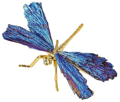 Muorruo Dragonfly Statue, natural galvanised blue tourmaline, dragonfly decor collection, natural home decoration, healing crystals, dragonfly gift for women (Gold, small size)