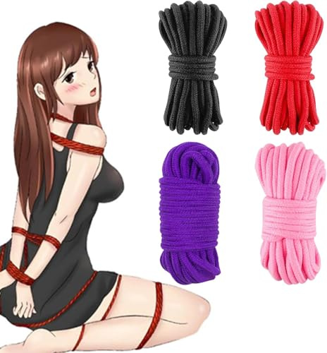 Cuerda de bondage de algodón de 4 x 10 m - Cuerda de bondage y juego de cuerdas de bondage para ataduras y bondage y ataduras BDSM - Cuerda Shibari Soft Juego perfecto para principiantes para parejas