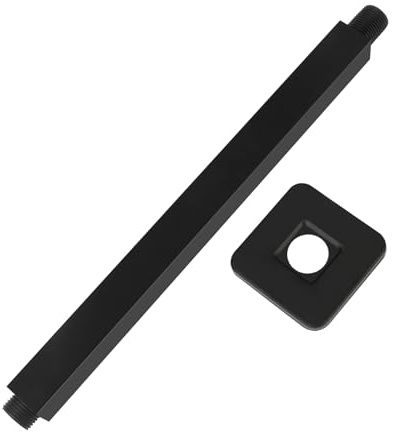 Braccio doccia quadrato nero da 30,5 cm, montaggio a soffitto con flangia per soffione doccia a pioggia, facile installazione regolabile