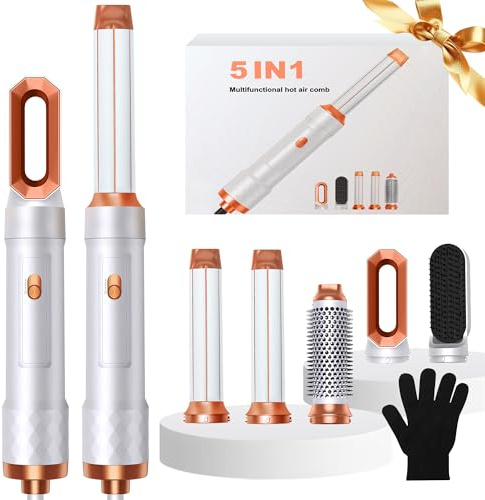 Airbrush 5 en 1 Brosse Soufflante 5 en 1, Seche Cheveux 5 en 1 avec Seche Cheveux Boucleur, Brosse Souflante, Thermal Brush, Air Styler 5 en 1 Pour Sécher, Boucler, Lisser, Cadeau Noel Femme