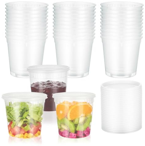 MICHIHOMIE 24 Pack Food Containers with Lids | 24oz/720ml Reusable Deli Containers | Clear Round Soup Containers for Meal Prep | BPA-Free, Leakproof | Microwave, Freezer, Dishwasher Safe