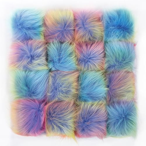 SPJUMHONG73 Pamtns Pompons für Mützen 16 Stück Fellbommel Kunstfell Fellbommel Faux Pom Ball DIY für Mützen Bommel Kunstfell Flau mige Pompom für Hüte Schuhe Schals 10cm