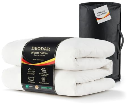 Deodar Edredón de plumón 200x200cm,edredón para Todo el año con 2220g de Relleno de plumón y Plumas,100% algodón,Lavable,con certificación Oeko-Tex y RDS,Fabricado en Alemania