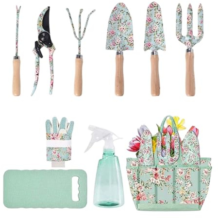 Juego de Herramientas de jardín, Compacto con de Almacenamiento y Paleta, Herramienta de jardín, Incluye Guantes, para Mujeres, jardineras, Madres, césped, jardín, Exterior, hogar, Invernadero